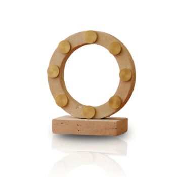Travertine Ring Sculpture With Brass Studs, 2 of 2