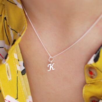 Sterling Silver Script Mini Initial Letter Necklace, 4 of 6