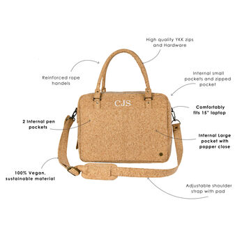 Personalised Cork Leather Oxford Zip Up Satchel, 3 of 9