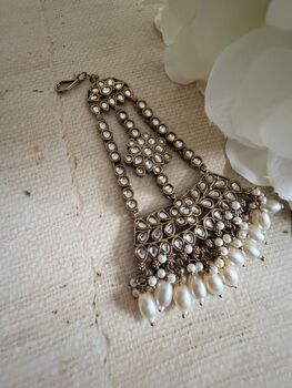 Gold Antique Pearl Passa/Jhumar Hair Accessory, 7 of 11