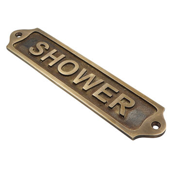 Custom Shower Sign Brass Plaque With Vintage Finish, 4 of 12