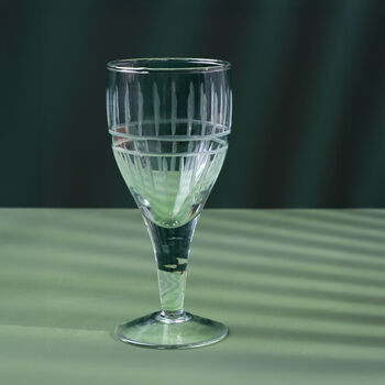 G Decor Virelle Set Of Four Handmade Wine Glasses Clear Stemmed Goblets With Hand Etched Linear Design, 3 of 5