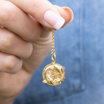 Engraved Gold Plated Pisces Zodiac Necklace, 2 of 7