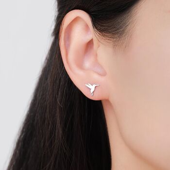 Hummingbird Stud Earrings In Sterling Silver, 10 of 10