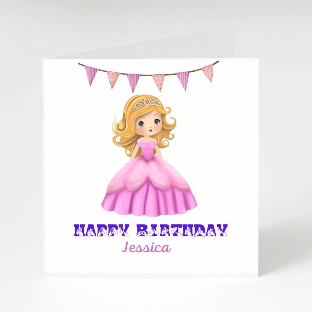 Personalised pink Princess BSL British Sign Language Birthday Girl Card ...