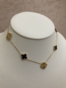 18 K Gold Plated Clover Charm Necklace Gold Black, 4 of 5