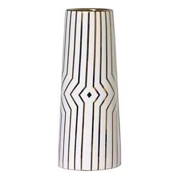 White Gold Stripe Ceramic Home Decor Flower Vase, 4 of 7