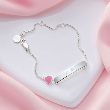 Personalised Girl' Sterling Silver My Little Love Heart Identity Bracelet – Christening, Birthday Or Flower Girl Gift, 2 of 7