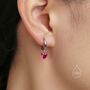 Sterling Silver Ruby Pink Heart Cz Huggie Hoop, thumbnail 2 of 9