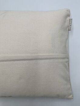 Oblong, Natural, Hemp, Neutral, Woven, Grain Sack, Striped Cushion With Cotton Reverse Red And Ochre Stripe, 4 of 5