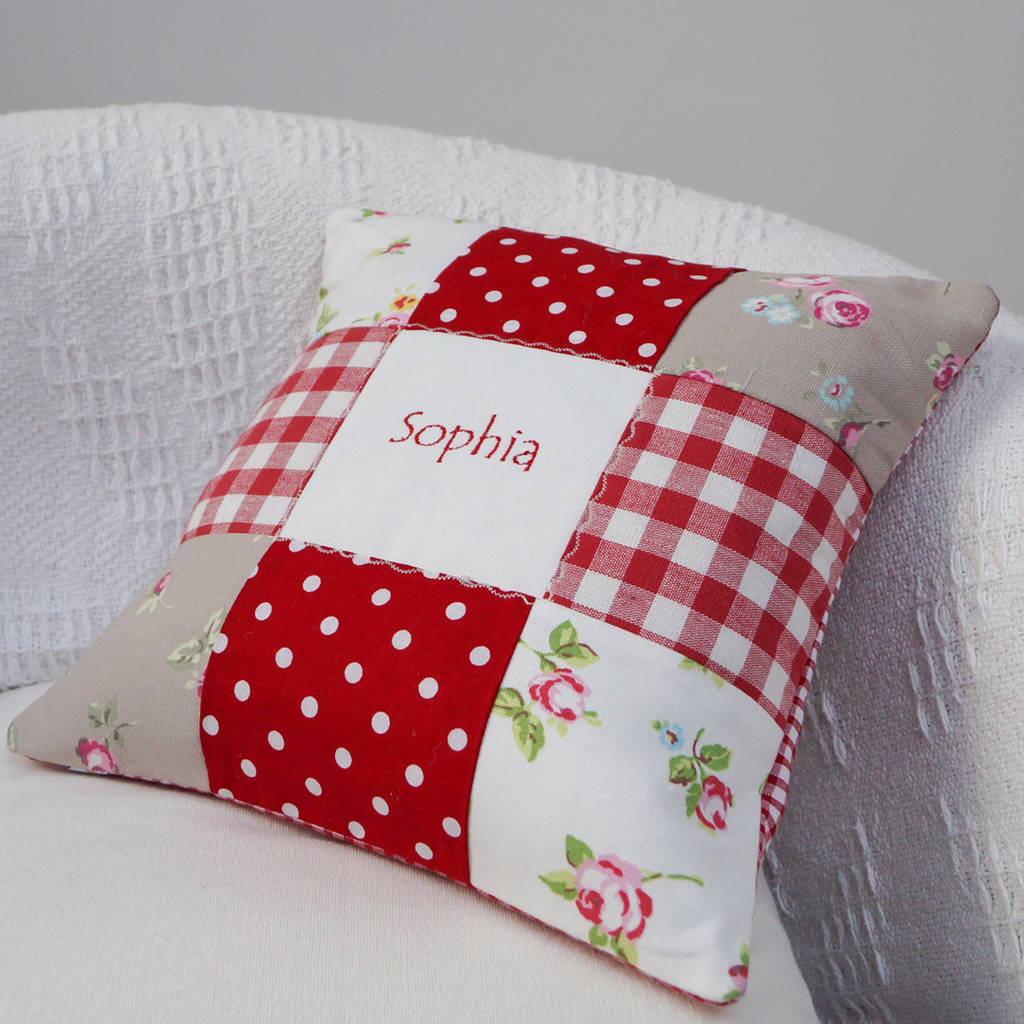 Strawberry And Cream Patchwork Name Cushion, 1 of 5