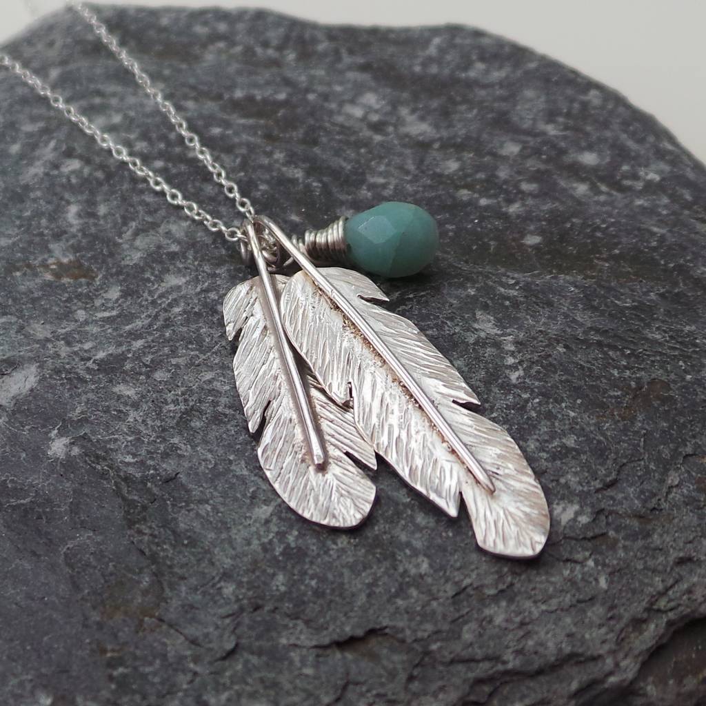 Feathers Sterling Silver And Gem Necklace By Shropshire Jewellery Designs