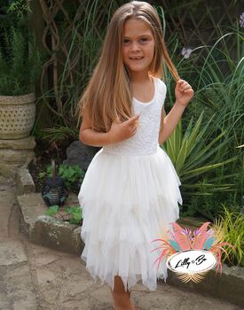 Aria Flower Girl Dress In Cream And White, 3 of 3