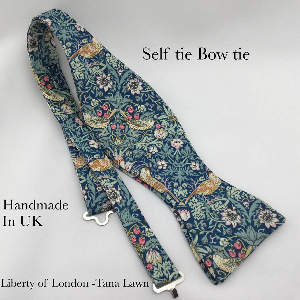 Liberty Self Tie Bow Tie , Green Strawberry Thief Print, 1 of 9