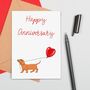 Cute Dachshund With Heart Balloon Anniversary Card, thumbnail 1 of 2