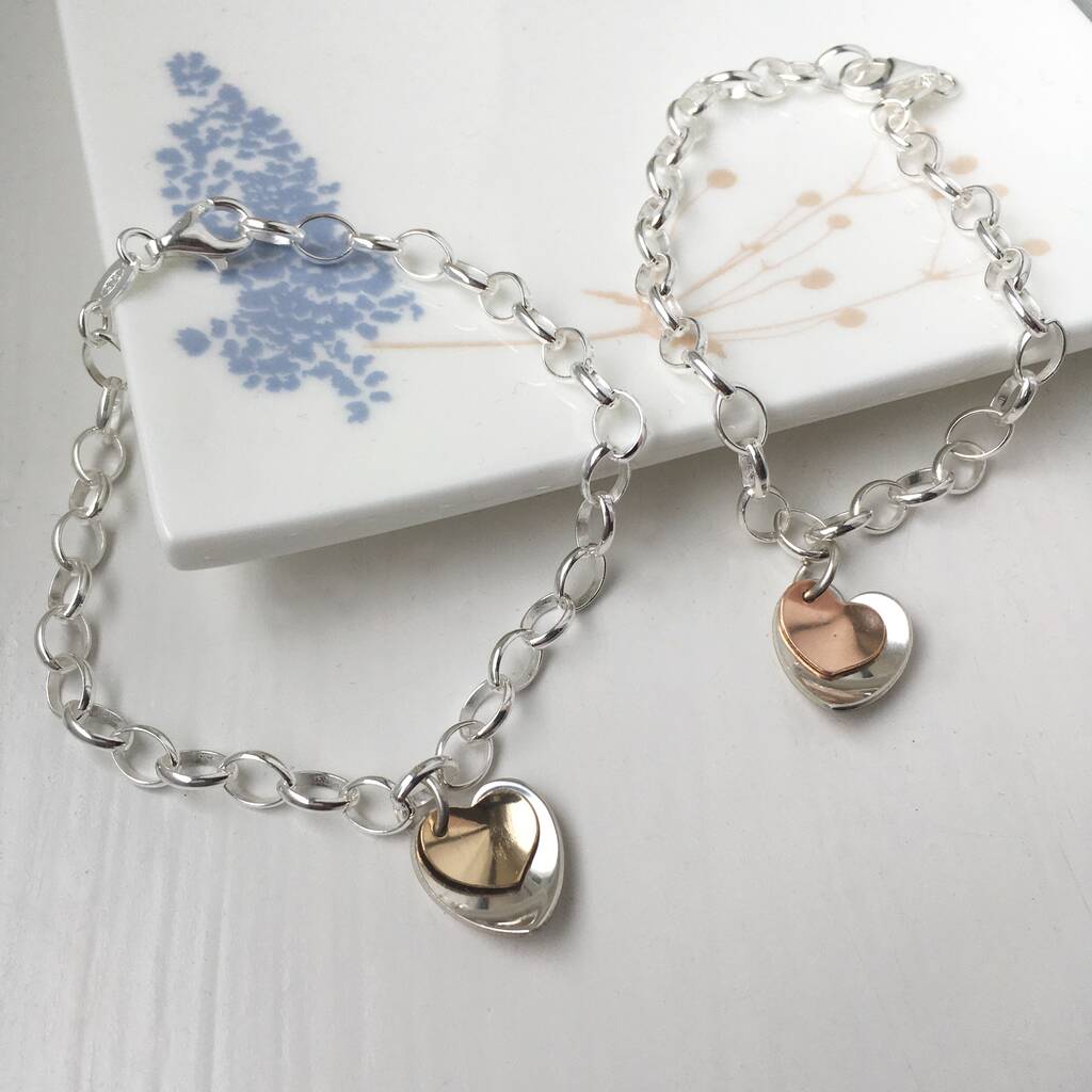 Silver And Rolled Rose Gold Hearts Bracelet By Hazey Designs ...