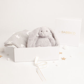 Grey Bunny Toy And Star Moon Blanket Baby Gift Set, 2 of 5