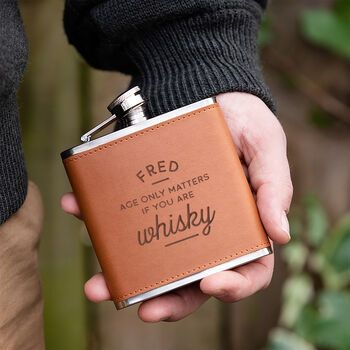 Personalised Age Only Matters Hipflask Gift For Grandpa, 4 of 7