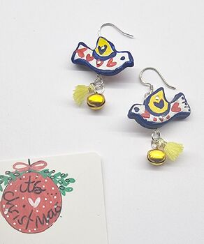 It's Christmas! Love Peace Dove Bird Painted Earrings, 5 of 10