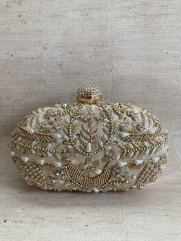 Gold Handcrafted Embroidered Oval Clutch Bag, 3 of 8