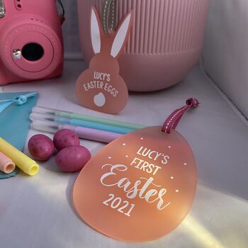 Personalised 'My Easter Eggs' Decoration Pink, 2 of 9