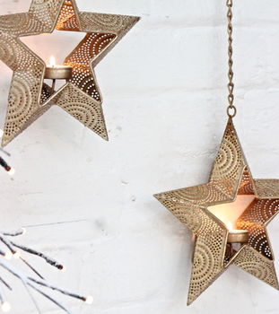 hanging gold star tea light holder by the forest & co ...