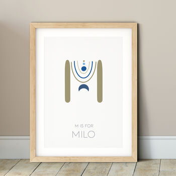 Personalised Boho Initial Print Blue And Beige, 4 of 7