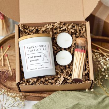 Smells Like A Promotion Funny Soy Wax Candle Gift, 9 of 12