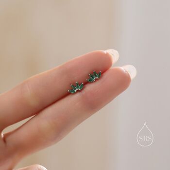Sterling Silver Green Cz Lotus Flower Screw Back Earrings, 6 of 12