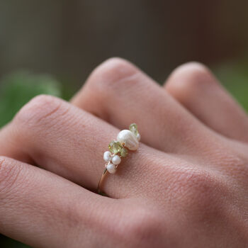 Peridot And Baroque Pearls Adjustable Ring, 4 of 11