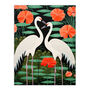 Carefree Cranes Green Orange Heron Bird Wall Art Print, thumbnail 5 of 5