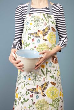 Goldfinch And Buttercup Floral And Bird Apron, 3 of 4