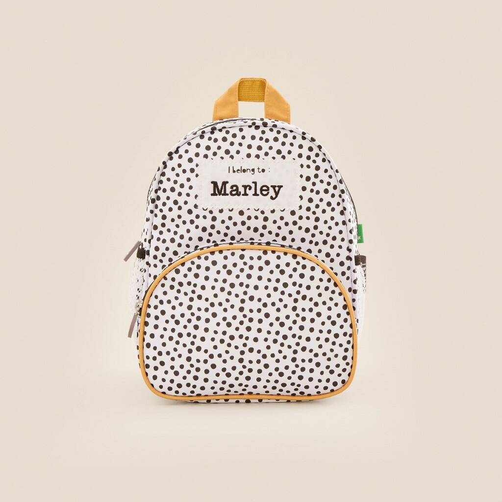 Personalised Black And White Polka Dot Mini Backpack, 1 of 9