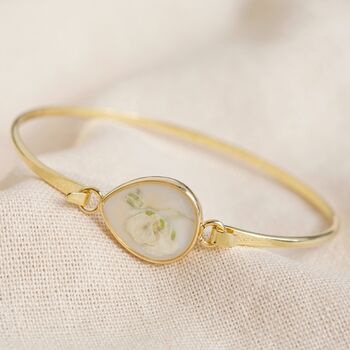 Real Pressed Forget Me Not Bangle In Gold Plating, 8 of 11