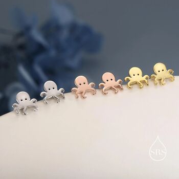 Sterling Silver Tiny Octopus Stud Earrings/Screw Back/Flat Back Earrings, 6 of 12