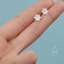 Sterling Silver Water Lily Lotus Flower Blossom Stud Earrings And Necklace, thumbnail 5 of 12