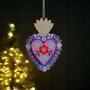 Blue And Pink Wood Floral Heart Hanging Decoration, thumbnail 1 of 2