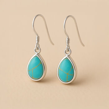 Sterling Silver Teardrop Turquoise Drop Earrings, 2 of 6
