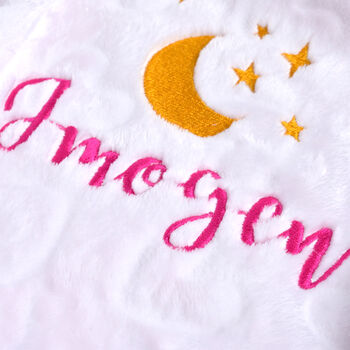 Personalised Heart Pink Baby Blanket With Moon, 2 of 6