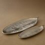 Set Of Two Elongated Brass Leaf Shaped Tray, thumbnail 1 of 2