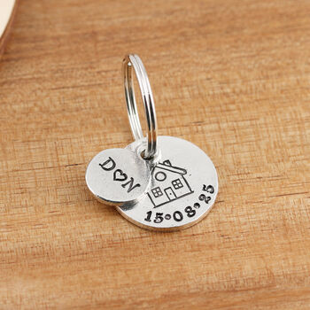 New Home Housewarming Gift Round Pewter Keyring With Date And Initials, 2 of 6