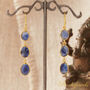 Blue Sapphire Cabuchon Triple Stone Drop Gold Silver Earrings, thumbnail 6 of 9