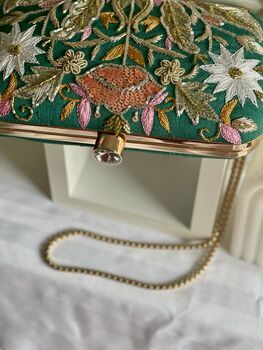 Valleta Green Embroidered Clutch Made To Order, 5 of 7