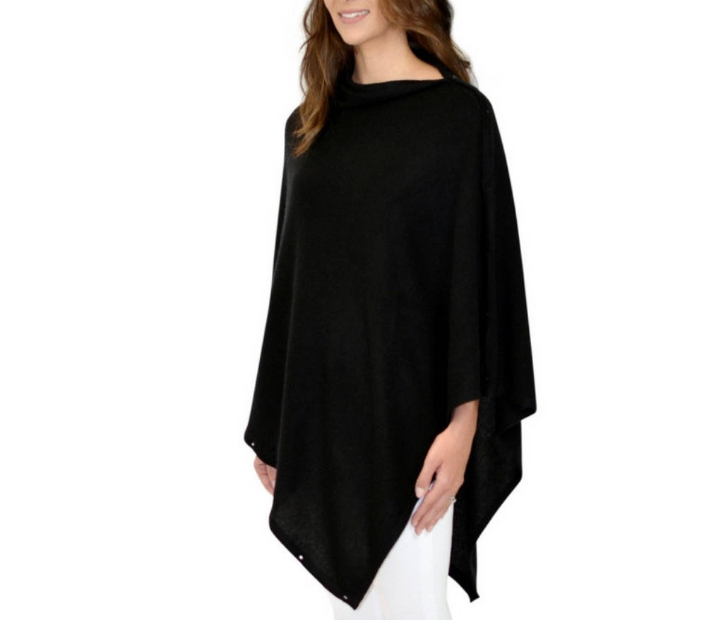 Personalised Black 100% Cashmere Button Poncho Gift, 1 of 8