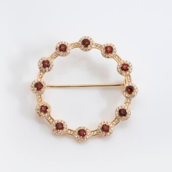 Garnet 18k Gold Plated Large Circle Brooch, 2 of 3