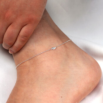 Fine Sterling Silver Anklet With Small Angel Wing, 2 of 3