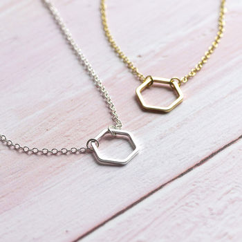 Delicate Outline Hexagon Necklace, 4 of 11