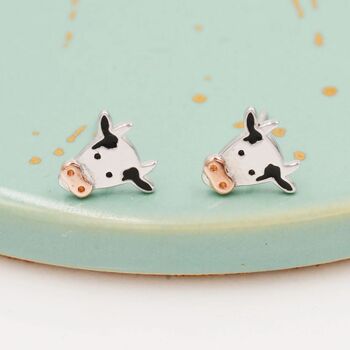 Sterling Silver Dairy Cow Stud Earrings, 6 of 11