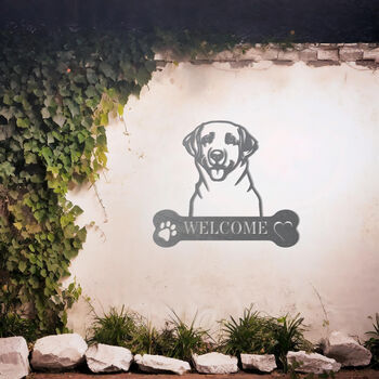 Personalised Labrador Retriever Welcome Gift Metal Wall Art Decor For Home Or Garden, 6 of 11