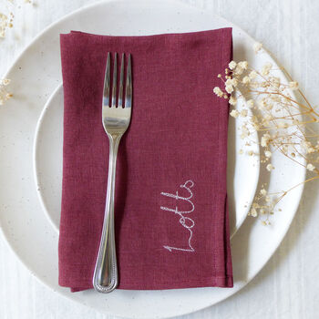 Embroidered Personalised Linen Napkin, 2 of 6